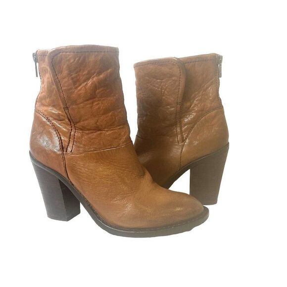Steven by Steve Madden Women 7 Cognac Leather Fashion High Heel Zip Casual Boot - Picture 1 of 11